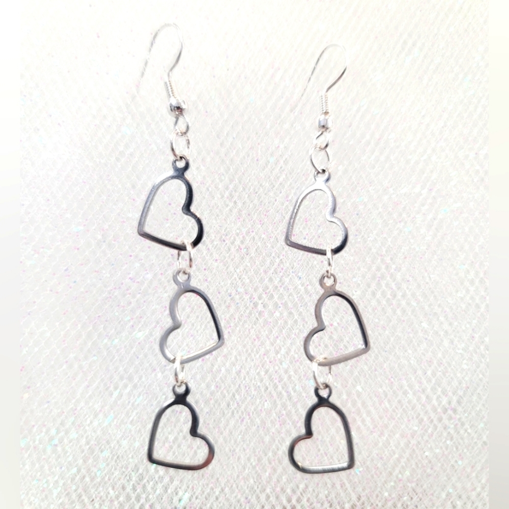 Long Hanging Heart Earrings